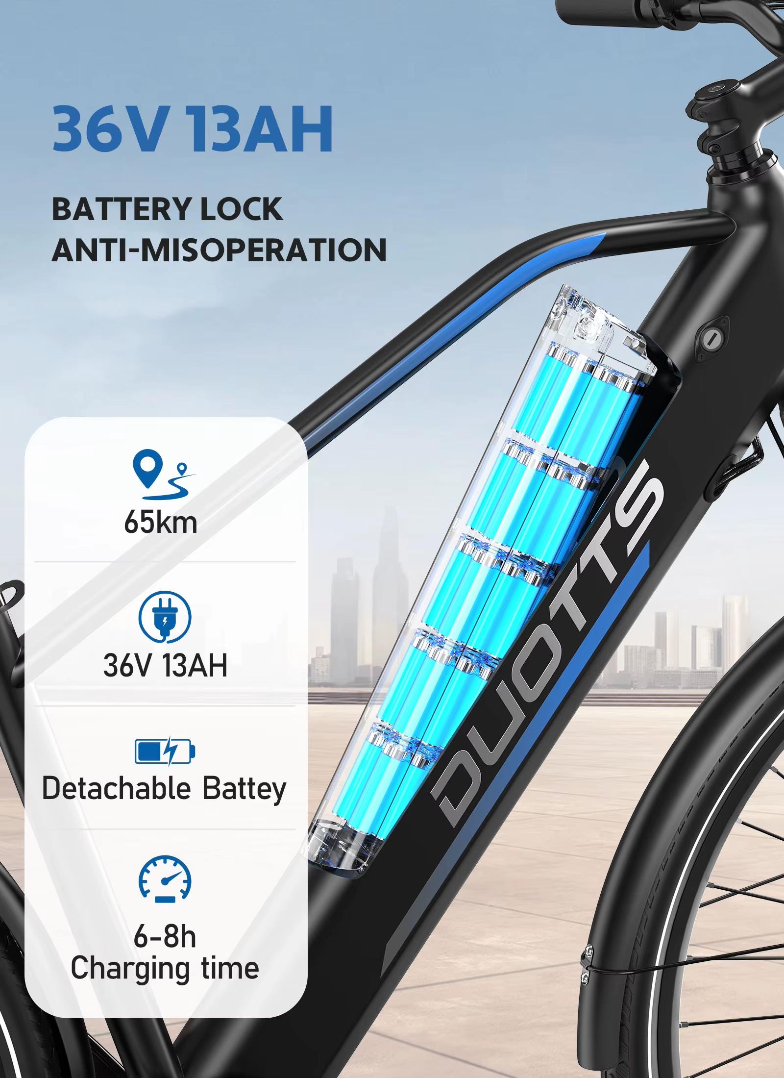 Bicicleta Eléctrica DUOTTS C29 Lite 250W Cumple Normativa UE 36V 13Ah Largo Alcance Ruedas Finas 27.5" 700C*42C Viajes Urbanos