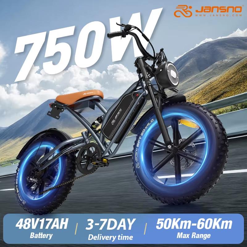 Bicicleta Eléctrica JANSNO X50 para Adultos 750/250W 48V17AH Batería Extraíble Rueda Ancha 20" Ebike de Montaña Off Road 25MPH