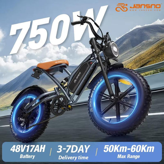 Bicicleta Eléctrica JANSNO X50 para Adultos 750/250W 48V17AH Batería Extraíble Rueda Ancha 20" Ebike de Montaña Off Road 25MPH