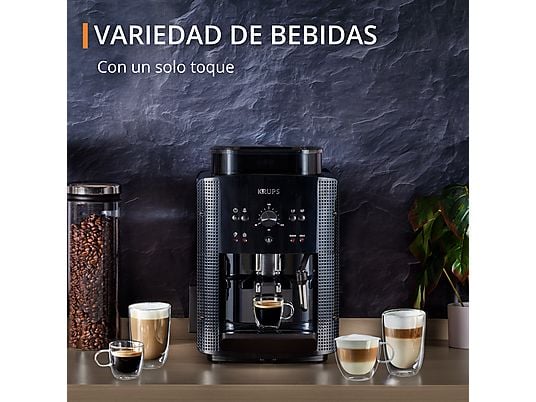 Cafetera superautomática – Krups Roma EA81K870, 1450 W, 15 bar, 1.7 L, 3 temperaturas, 2 tazas, Sistema Thermoblock, Kit de limpieza incluido, Negro