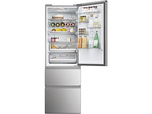 Frigorífico combi – Haier 3D 60 Series 5 HTW 5618CNMG, No Frost, 185 cm, 360 l, Motor Inverter, Wi-fi, Plata