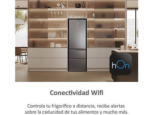 Frigorífico combi – Haier 3D 60 Series 5 HTW 5618CNMG, No Frost, 185 cm, 360 l, Motor Inverter, Wi-fi, Plata