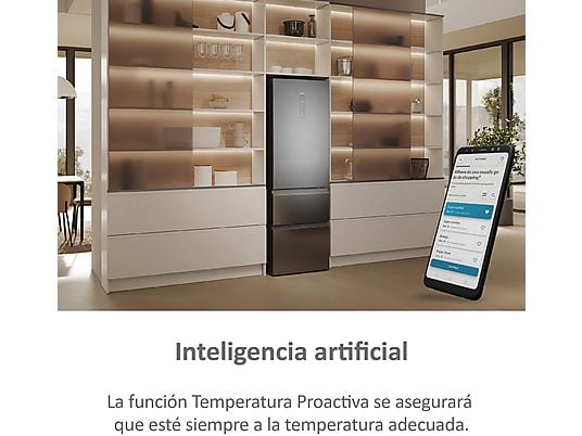 Frigorífico combi – Haier 3D 60 Series 5 HTW 5618CNMG, No Frost, 185 cm, 360 l, Motor Inverter, Wi-fi, Plata