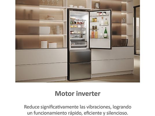 Frigorífico combi – Haier 3D 60 Series 5 HTW 5618CNMG, No Frost, 185 cm, 360 l, Motor Inverter, Wi-fi, Plata