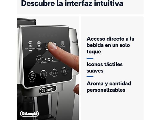 Cafetera superautomática – De’Longhi Magnifica Start Milk, ECAM220.80.SB, 1450W, 15bar, Molinillo integrado,Depósito leche,Táctil, Espumado automático