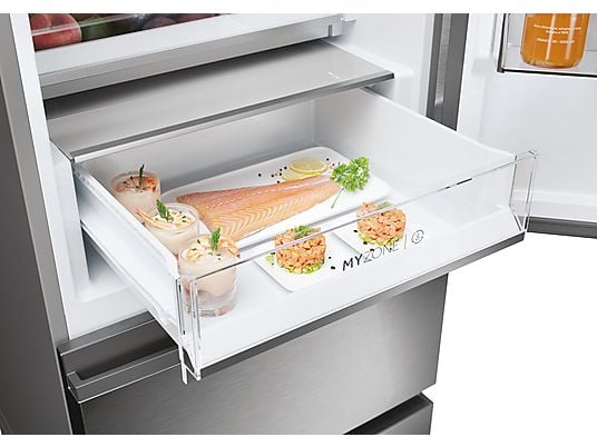 Frigorífico combi – Haier 3D 60 Series 5 HTW5620CNMG, No Frost, 205 cm, 414 l, My Zone, Direct Access, Inox
