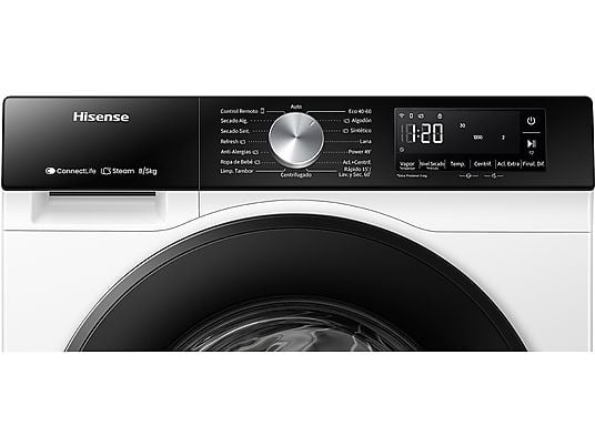 Lavadora secadora – Hisense WD3S8043BW3, 8 kg/5 kg, 1400 rpm, 16 programas. Clase A-30%, WiFi, Blanco