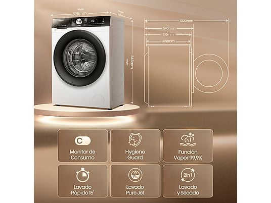 Lavadora secadora – Hisense WD3S8043BW3, 8 kg/5 kg, 1400 rpm, 16 programas. Clase A-30%, WiFi, Blanco