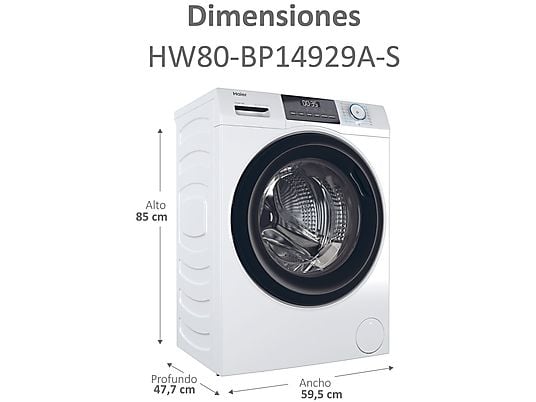 Lavadora carga frontal – Haier I-Pro Series 1 HW80-BP14929A-S, 8 kg, 1400 rpm, Motor Inverter, Función Vapor, Antibacterias, Blanco