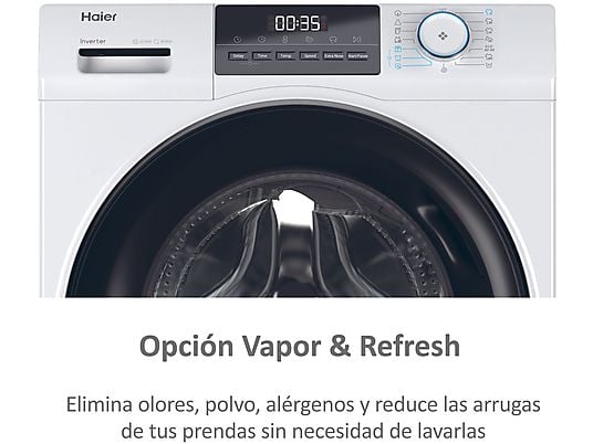 Lavadora carga frontal – Haier I-Pro Series 1 HW80-BP14929A-S, 8 kg, 1400 rpm, Motor Inverter, Función Vapor, Antibacterias, Blanco
