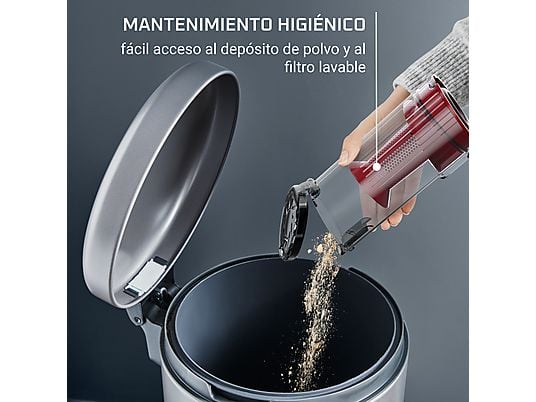 Aspirador escoba – Rowenta RH6A75WO X-Pert 7. 60 Animal Care, 140 W, 0.44 L, 45 min, Ligera, Multisuperficie, Especial mascotas, Rojo