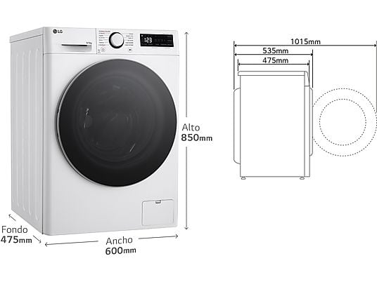 Lavadora secadora – LG F2DR5S09A1W, 9 kg+5 kg, 1200 rpm, 12 programas, Blanco