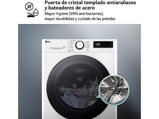 Lavadora secadora – LG F2DR5S09A1W, 9 kg+5 kg, 1200 rpm, 12 programas, Blanco