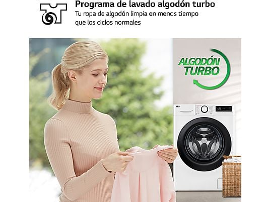 Lavadora carga frontal – LG F4WR5009A6W, Serie 500, 9kg, 1400rpm, 12 programas, AI Direct Drive™, vapor Steam™, Blanco