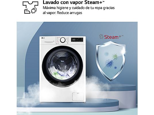 Lavadora carga frontal – LG F4WR5009A6W, Serie 500, 9kg, 1400rpm, 12 programas, AI Direct Drive™, vapor Steam™, Blanco