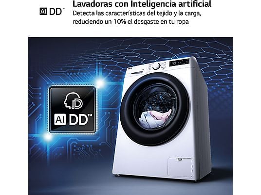 Lavadora carga frontal – LG F4WR5009A6W, Serie 500, 9kg, 1400rpm, 12 programas, AI Direct Drive™, vapor Steam™, Blanco