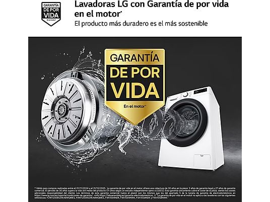 Lavadora carga frontal – LG F4WR5009A6W, Serie 500, 9kg, 1400rpm, 12 programas, AI Direct Drive™, vapor Steam™, Blanco