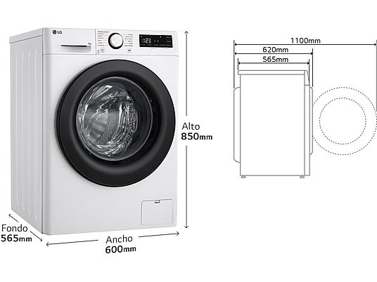Lavadora carga frontal – LG F4WR5009A6W, Serie 500, 9kg, 1400rpm, 12 programas, AI Direct Drive™, vapor Steam™, Blanco