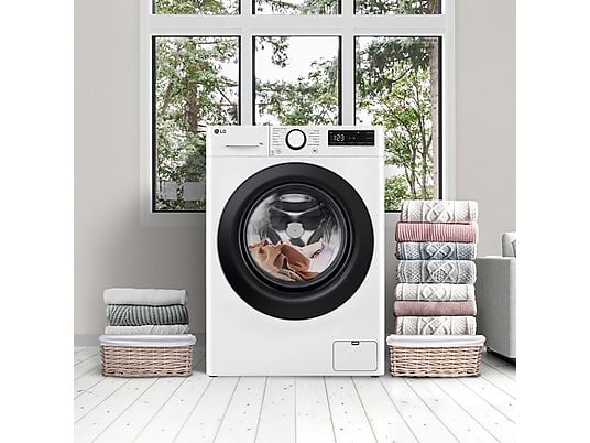 Lavadora carga frontal – LG F4WR5009A6W, Serie 500, 9kg, 1400rpm, 12 programas, AI Direct Drive™, vapor Steam™, Blanco