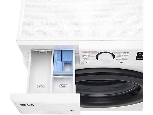 Lavadora carga frontal – LG F4WR5009A6W, Serie 500, 9kg, 1400rpm, 12 programas, AI Direct Drive™, vapor Steam™, Blanco