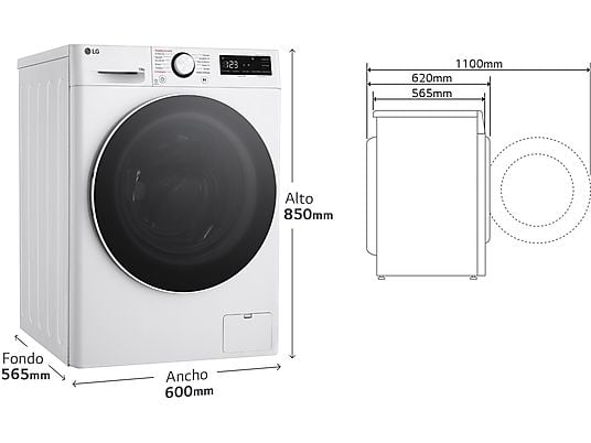 Lavadora carga frontal – LG F4WR6010A0W, Serie 600, 10 kg, 1400 rpm, 12 programas, AI Direct Drive™, TurboWash™360º, Blanco