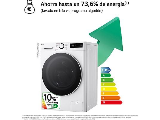Lavadora carga frontal – LG F4WR6010A0W, Serie 600, 10 kg, 1400 rpm, 12 programas, AI Direct Drive™, TurboWash™360º, Blanco