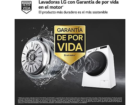 Lavadora carga frontal – LG F4WR6010A0W, Serie 600, 10 kg, 1400 rpm, 12 programas, AI Direct Drive™, TurboWash™360º, Blanco