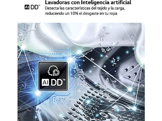 Lavadora carga frontal – LG F4WR6010A0W, Serie 600, 10 kg, 1400 rpm, 12 programas, AI Direct Drive™, TurboWash™360º, Blanco
