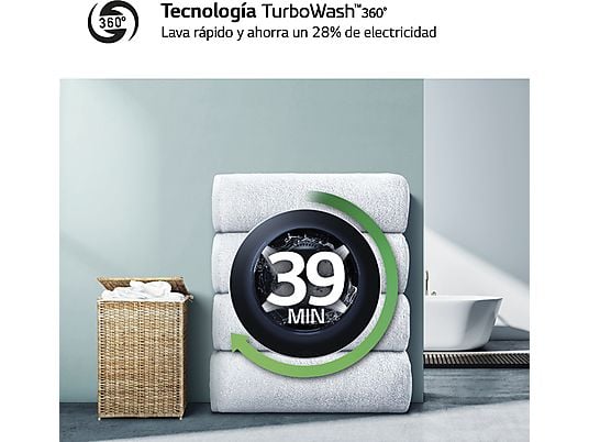Lavadora carga frontal – LG F4WR6010A0W, Serie 600, 10 kg, 1400 rpm, 12 programas, AI Direct Drive™, TurboWash™360º, Blanco