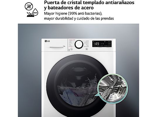Lavadora carga frontal – LG F4WR6010A0W, Serie 600, 10 kg, 1400 rpm, 12 programas, AI Direct Drive™, TurboWash™360º, Blanco