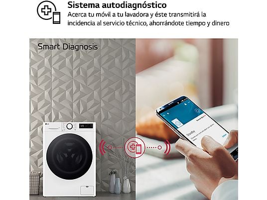 Lavadora carga frontal – LG F4WR6010A0W, Serie 600, 10 kg, 1400 rpm, 12 programas, AI Direct Drive™, TurboWash™360º, Blanco