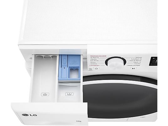 Lavadora carga frontal – LG F4WR6010A0W, Serie 600, 10 kg, 1400 rpm, 12 programas, AI Direct Drive™, TurboWash™360º, Blanco