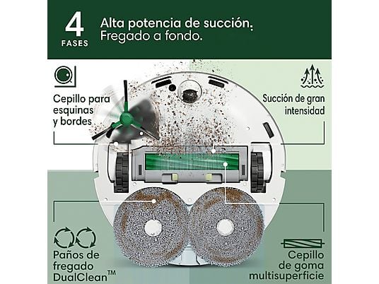 Robot friegasuelos – iRobot Roomba® Plus 405 Combo, 295 ml Depósito Polvo, 3l Depósito Agua Base, 3h Autonomía, Blanco