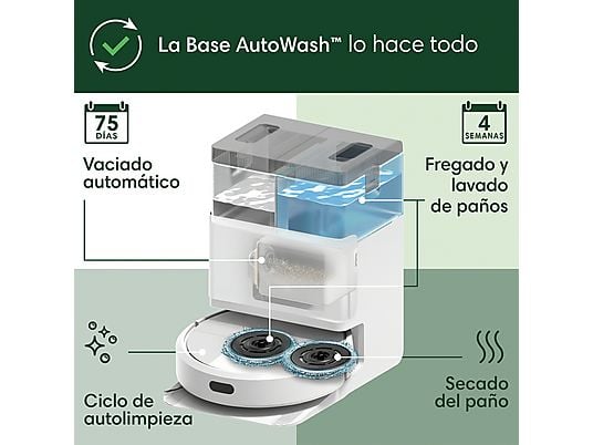 Robot friegasuelos – iRobot Roomba® Plus 405 Combo, 295 ml Depósito Polvo, 3l Depósito Agua Base, 3h Autonomía, Blanco