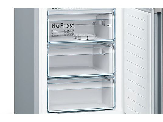 Frigorífico combi – Bosch KGN39VIEB, Total NoFrost, 203 cm, 368 l, Cajón VitaFresh, Perfect Fit, Acero antihuellas