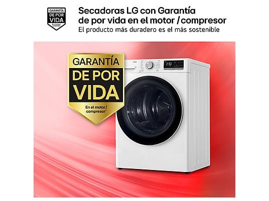 Secadora bomba de calor – LG RH80V9AV4N, 8 kg, 14 programas, Dual Inverter Compressor™, Eco Hybrid™, Display Gran LED, Blanco