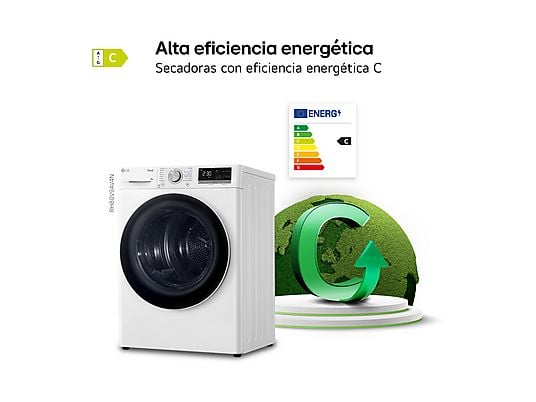 Secadora bomba de calor – LG RH80V9AV4N, 8 kg, 14 programas, Dual Inverter Compressor™, Eco Hybrid™, Display Gran LED, Blanco