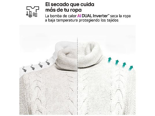 Secadora bomba de calor – LG RH80V9AV4N, 8 kg, 14 programas, Dual Inverter Compressor™, Eco Hybrid™, Display Gran LED, Blanco