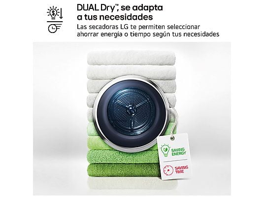 Secadora bomba de calor – LG RH80V9AV4N, 8 kg, 14 programas, Dual Inverter Compressor™, Eco Hybrid™, Display Gran LED, Blanco