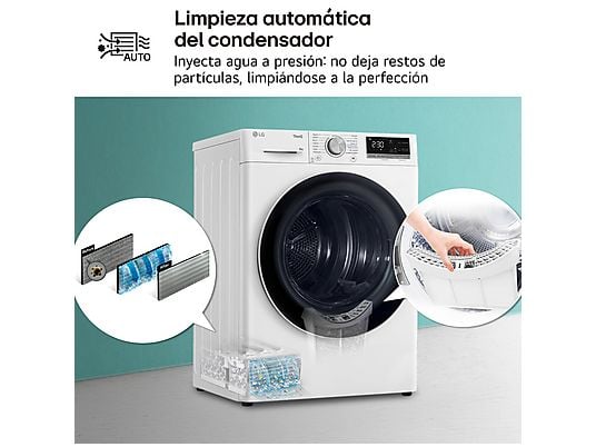 Secadora bomba de calor – LG RH80V9AV4N, 8 kg, 14 programas, Dual Inverter Compressor™, Eco Hybrid™, Display Gran LED, Blanco