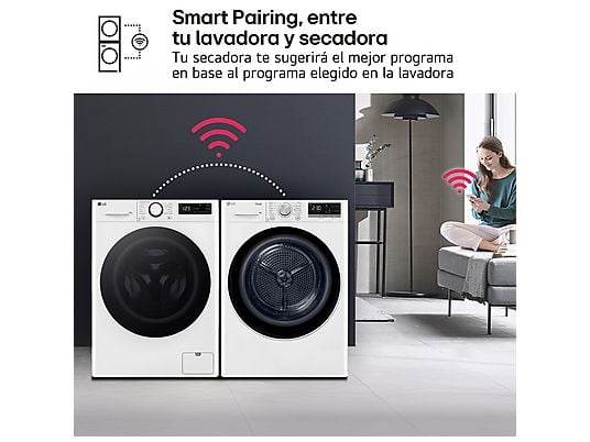Secadora bomba de calor – LG RH80V9AV4N, 8 kg, 14 programas, Dual Inverter Compressor™, Eco Hybrid™, Display Gran LED, Blanco