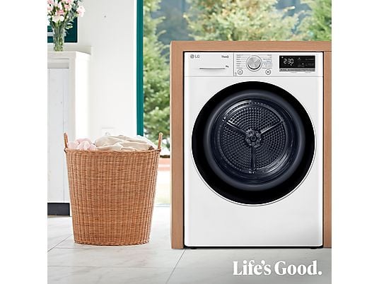 Secadora bomba de calor – LG RH80V9AV4N, 8 kg, 14 programas, Dual Inverter Compressor™, Eco Hybrid™, Display Gran LED, Blanco
