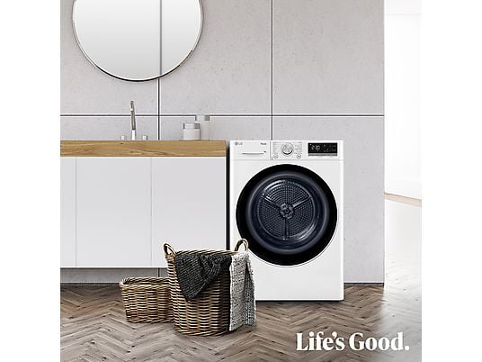 Secadora bomba de calor – LG RH80V9AV4N, 8 kg, 14 programas, Dual Inverter Compressor™, Eco Hybrid™, Display Gran LED, Blanco