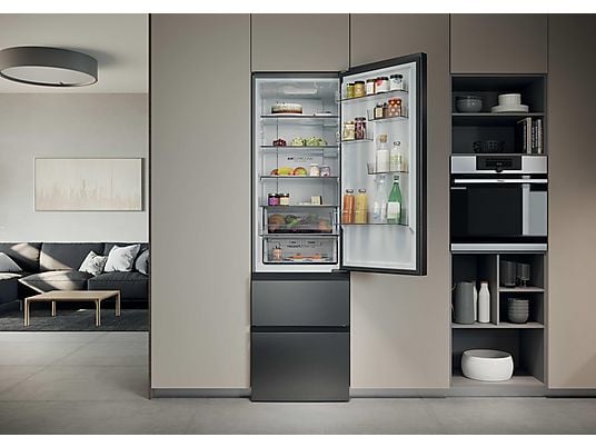 Frigorífico combi – Haier 3D 60 Series 3 HTR3620DNMG, No Frost, 205 cm, 414 l, Fresh 0°C Zone, Direct Access, Inox
