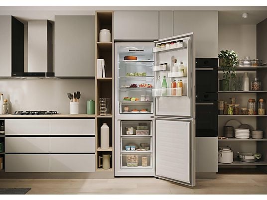 Frigorífico combi – Candy CNCQ2T618DW, No Frost, 185 cm Altura, 355L, hOn App, Iluminación LED, Blanco