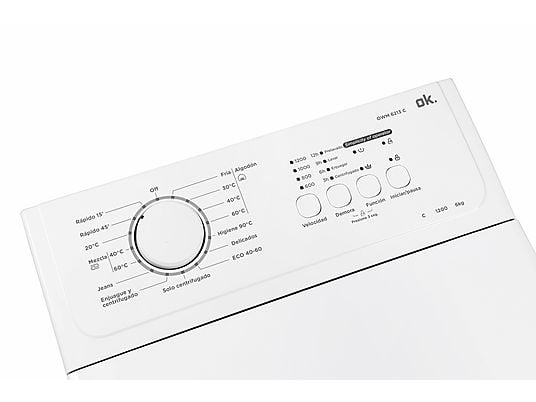 Lavadora carga superior – ok. OWM 6213 C, 6 kg, 1200 rpm, 15 Programas, Motor AC, Blanco