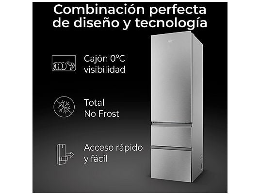 Frigorífico combi – Haier 3D 60 Series 3 HTR3620DNMG, No Frost, 205 cm, 414 l, Fresh 0°C Zone, Direct Access, Inox