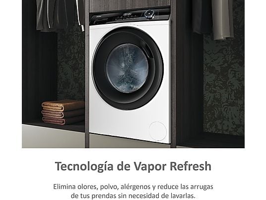 Lavadora carga frontal – Haier I-Pro Series 3 HW90-BP14939-S, 9kg, 1400rpm, Motor Inverter, Vapor, Antibacterias, Blanco