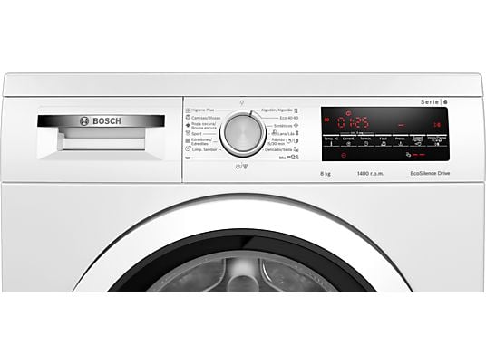 Lavadora carga frontal – Bosch WUU28T63ES, 8 kg, 1.400 rpm, 15 programas, Motor Eco Silence, Activewater, Blanco